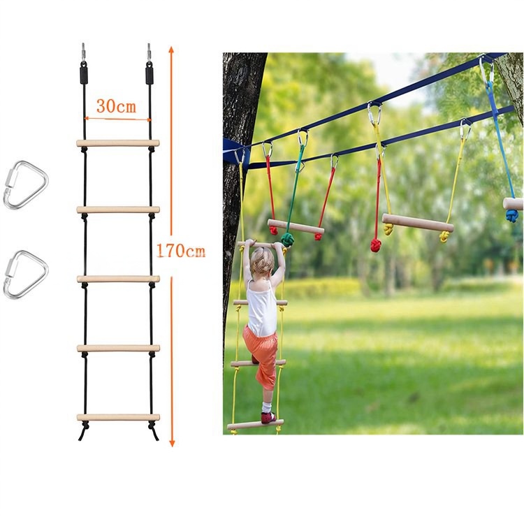 Kids Outdoor Wooden Playset - Escalera de cuerda para niños, columpio