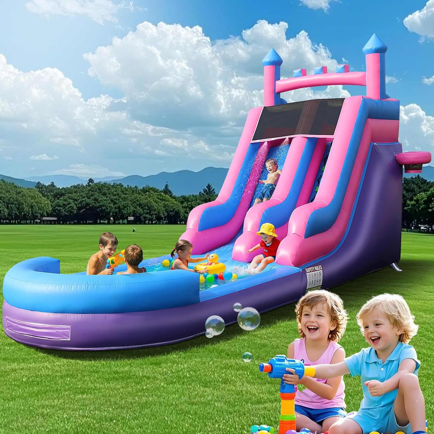 Kids Outdoor Inflatable Water Slide - Tobogán Acuático Inflable Resistente de 26.2