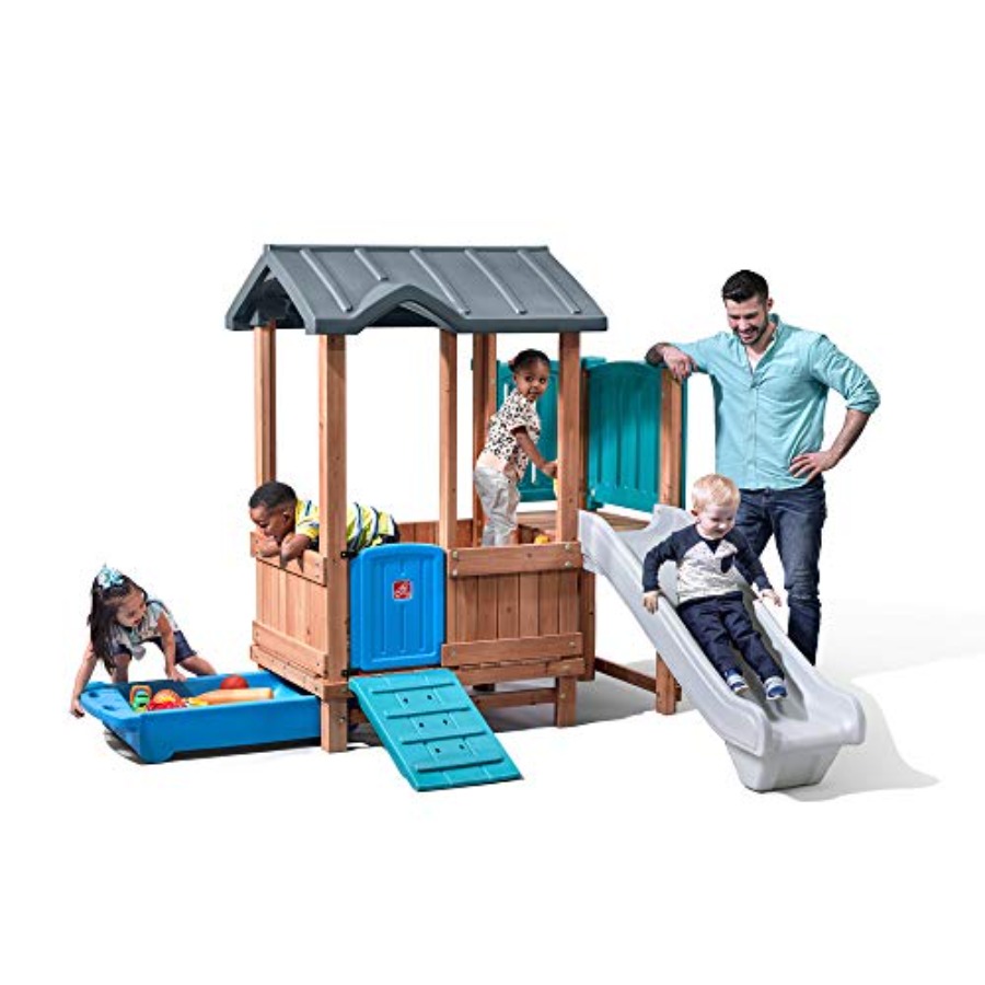 Kids Outdoor Wooden Playset - Woodland Adventure Playhouse & Slide, juego