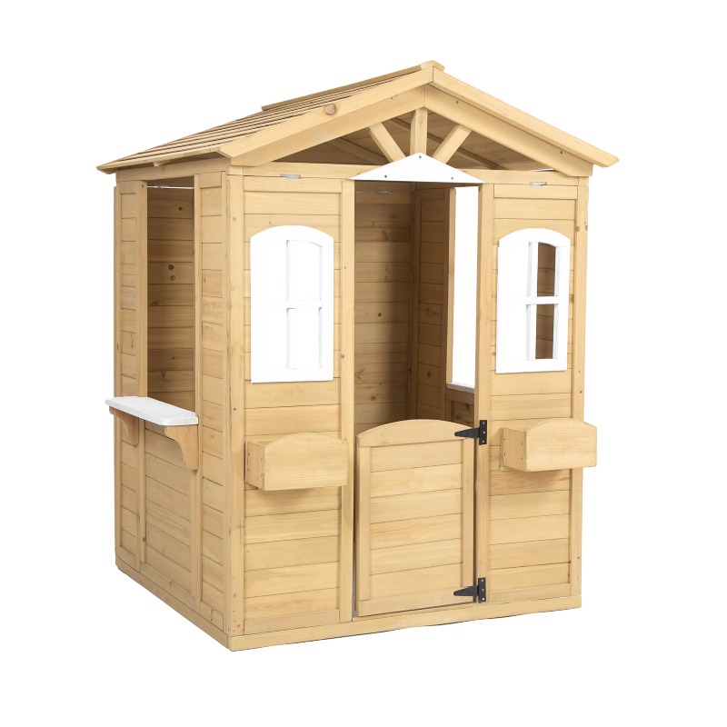 Kids Outdoor Wooden Playhouse - Casita de Juegos Moderna y Clásica