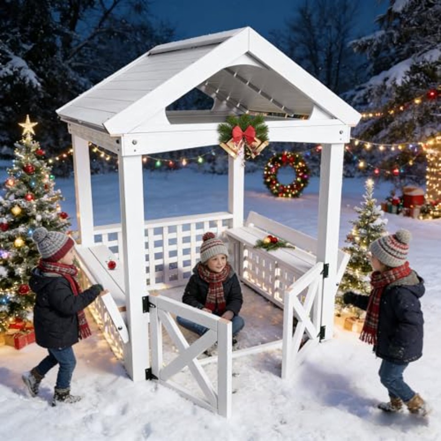 Kids Outdoor Wooden Playhouse - Casa de juegos de madera para