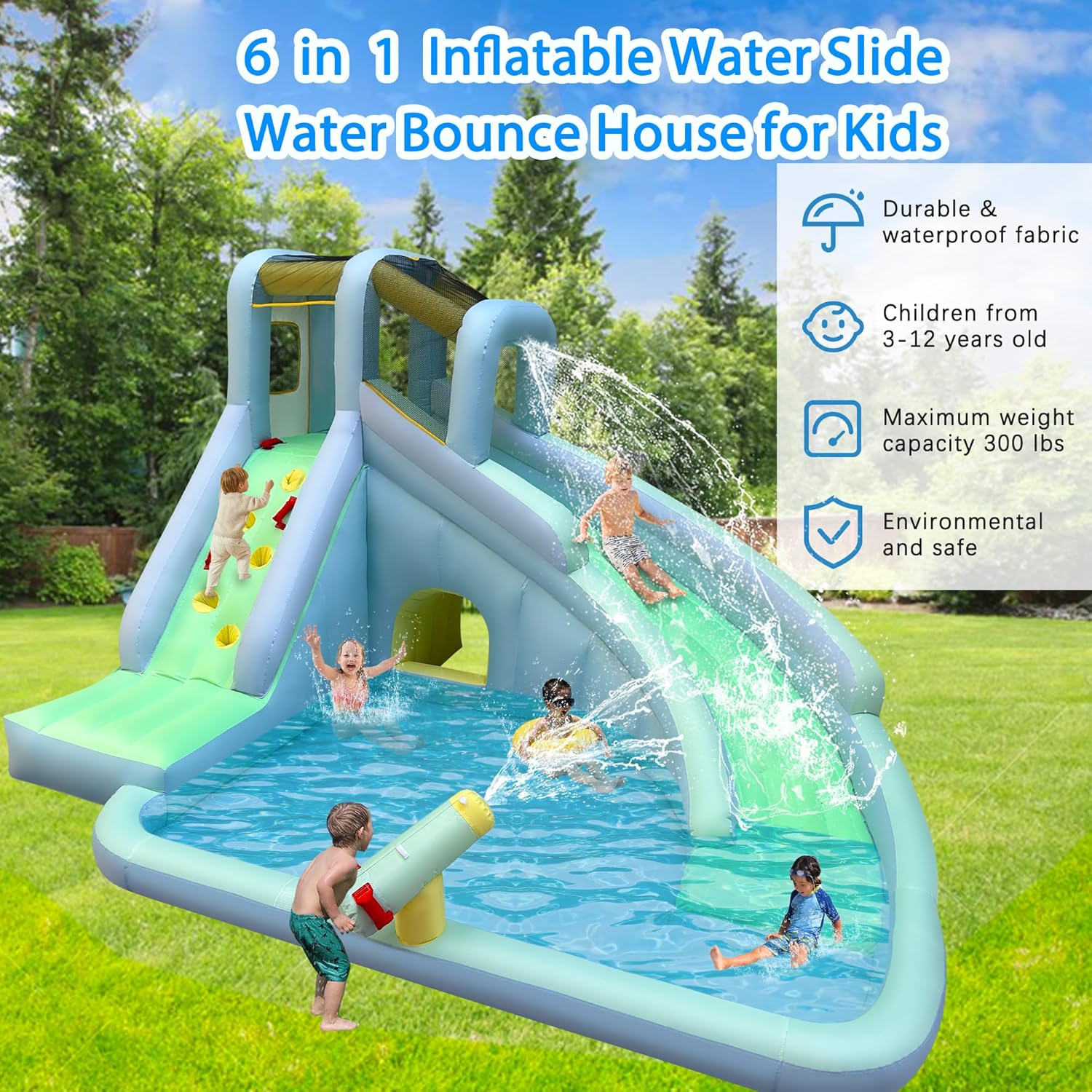 Parque Acuático Inflable 6 en  - Kids Outdoor Inflatable Water Slide reseña y precio