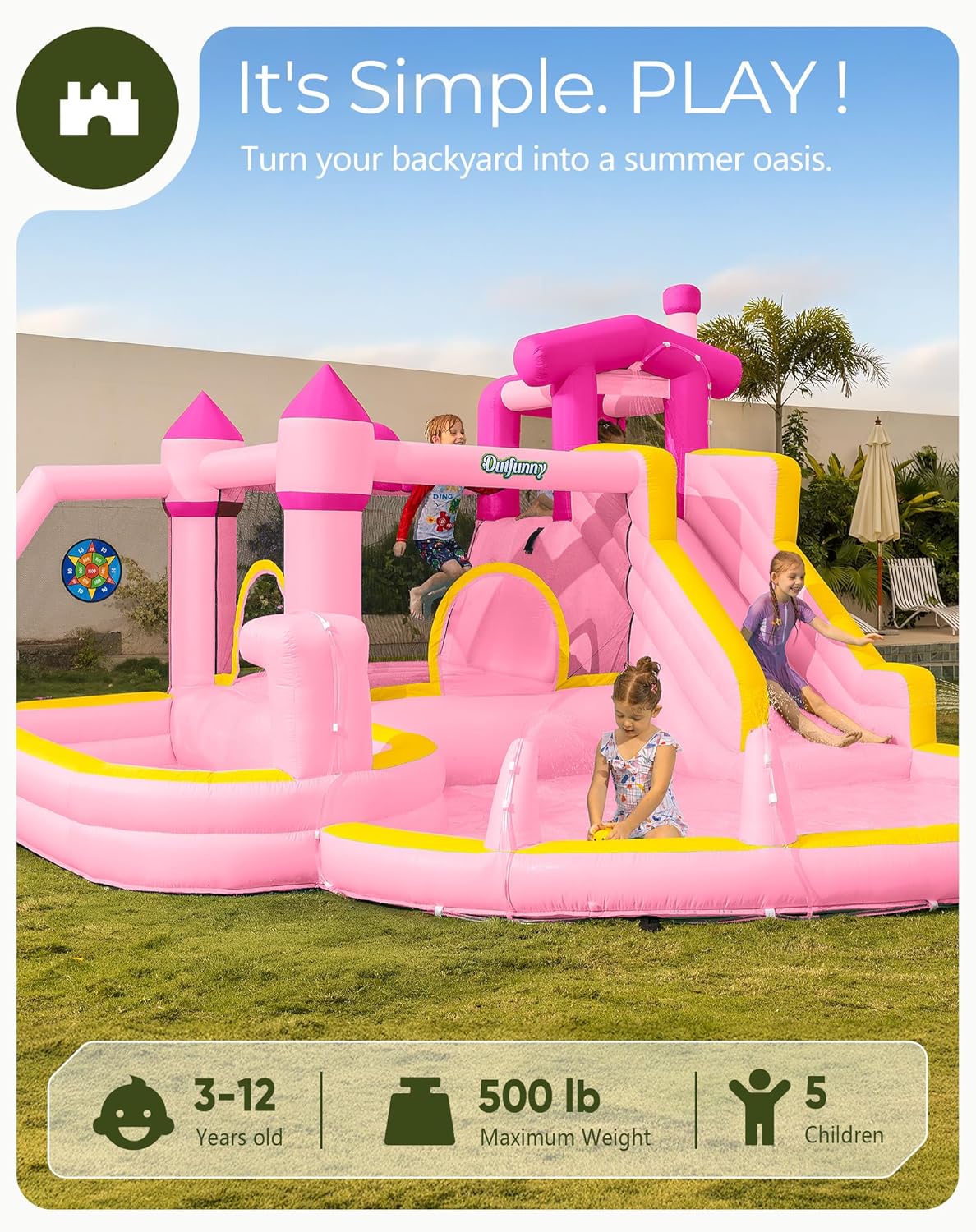 Tobogán Acuático Inflable Rosa - Kids Outdoor Inflatable Water Slide reseña y precio