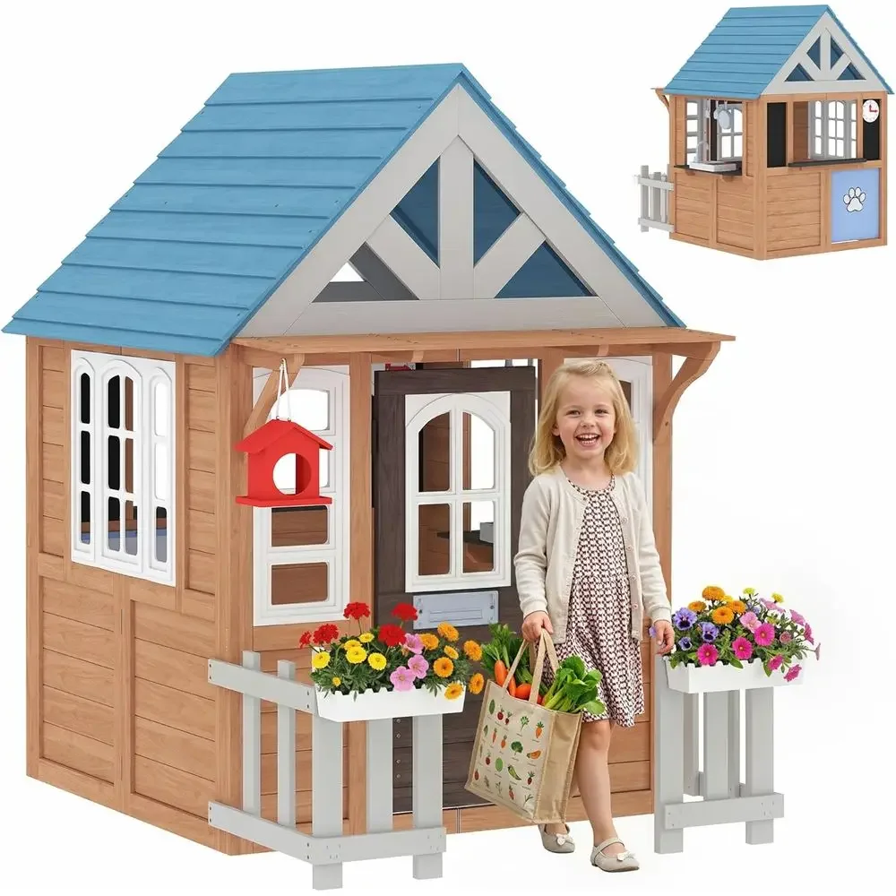 Casita de juegos Qaba para ext - Kids Outdoor Wooden Playhouse reseña y precio
