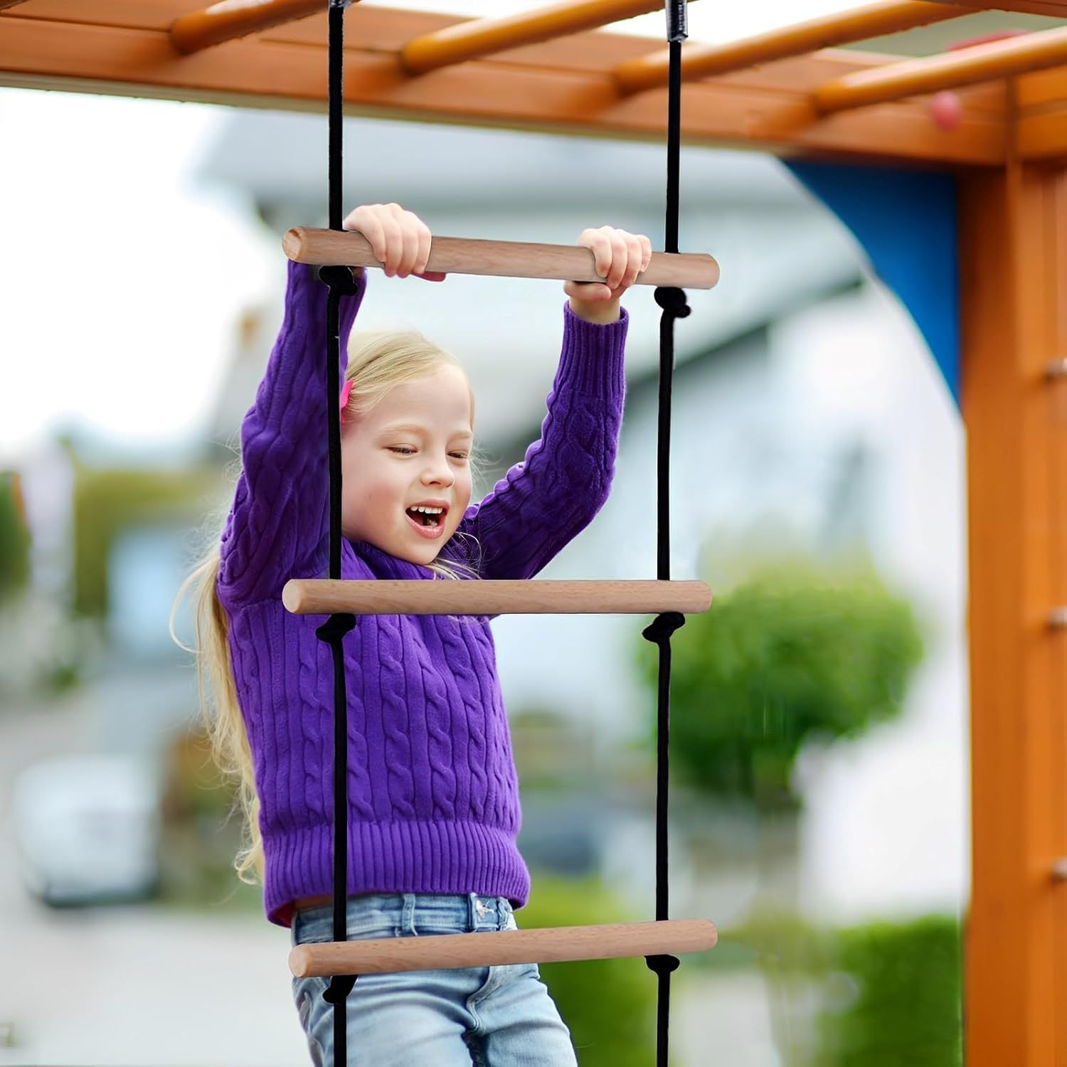Escalera de cuerda para niños, - Kids Outdoor Wooden Playset reseña y precio