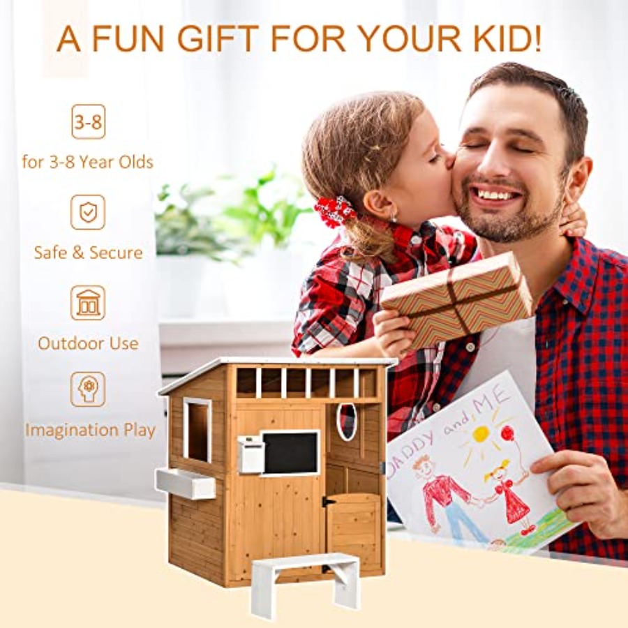 Casa de juegos de madera para  - Kids Outdoor Wooden Playhouse reseña y precio