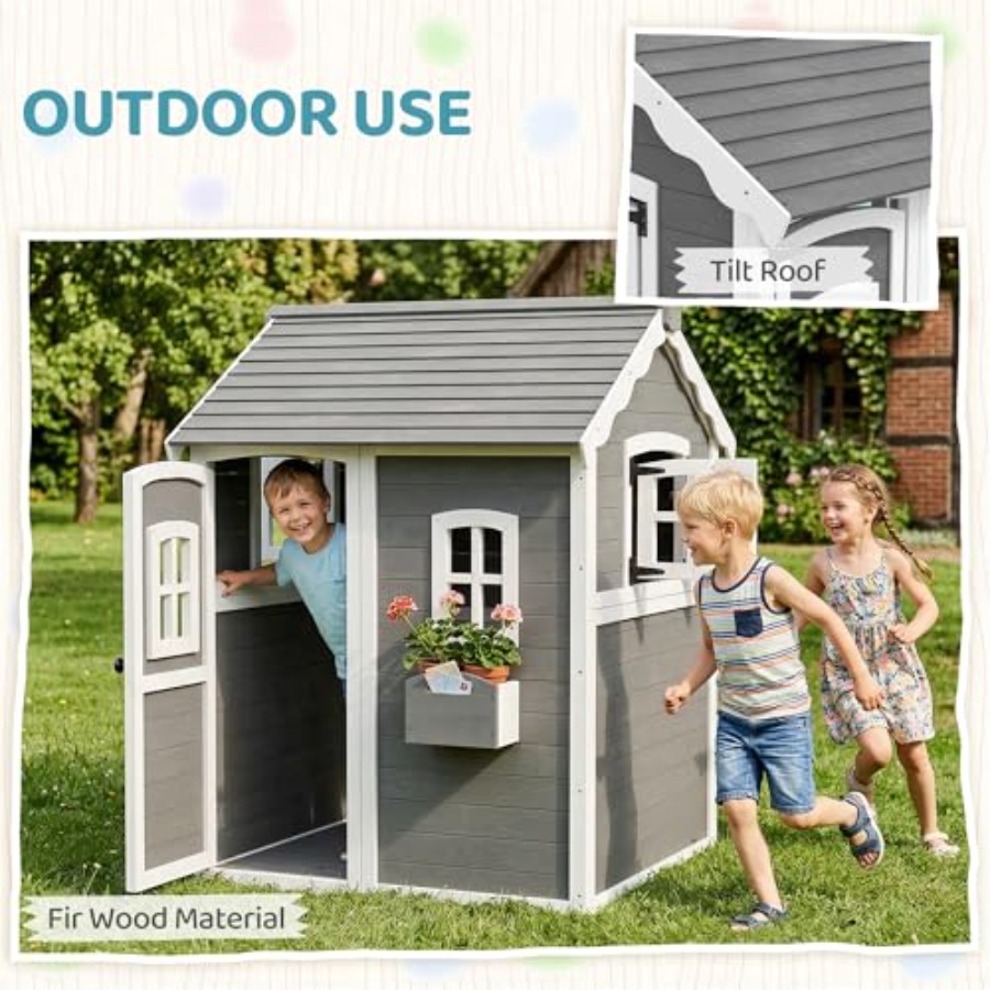 Casa de juegos de madera para  - Kids Outdoor Wooden Playhouse reseña y precio
