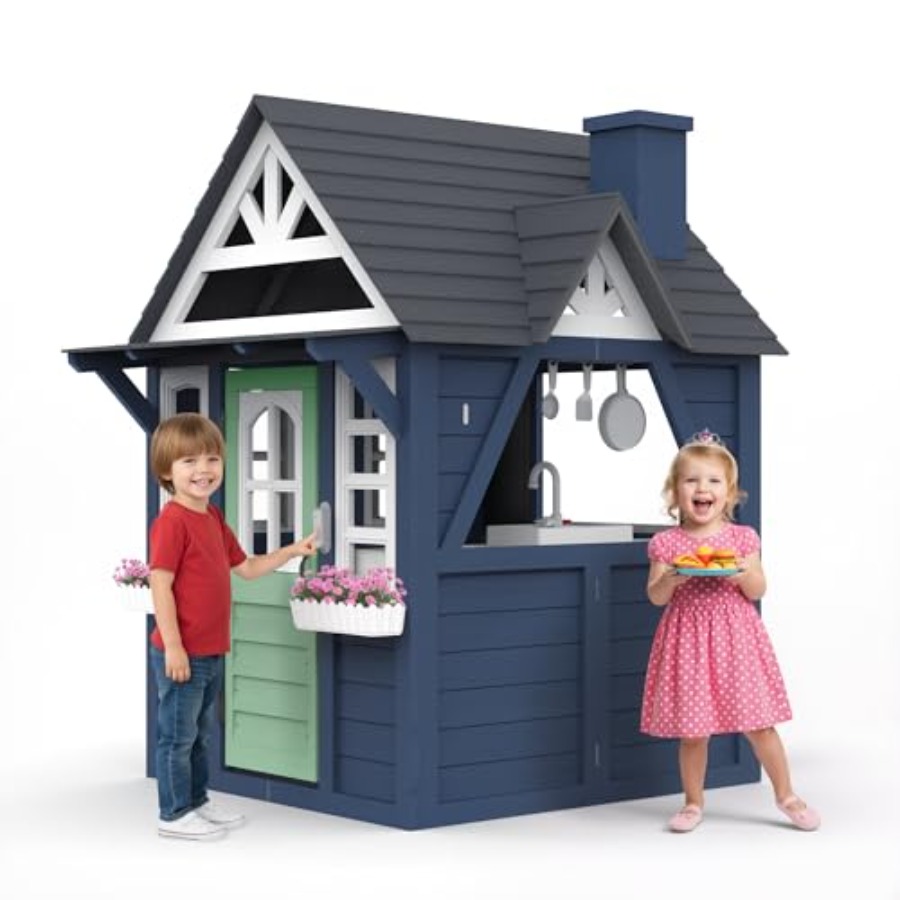 Casa de juegos infantil para e - Kids Outdoor Wooden Playhouse reseña y precio