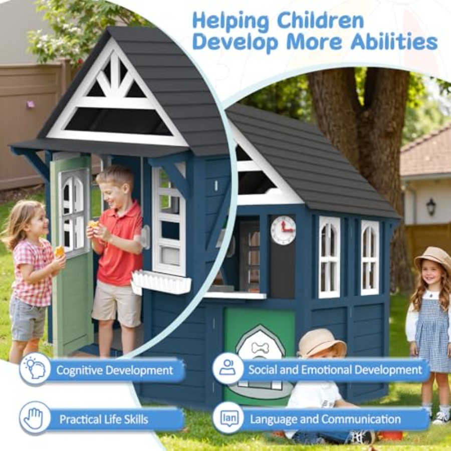 Casa de juegos infantil para e - Kids Outdoor Wooden Playhouse reseña y precio