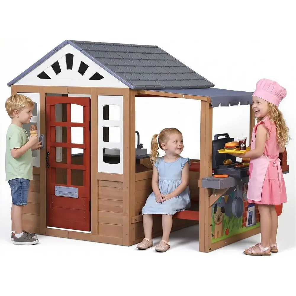 Casa de juegos de madera para  - Kids Outdoor Wooden Playset reseña y precio