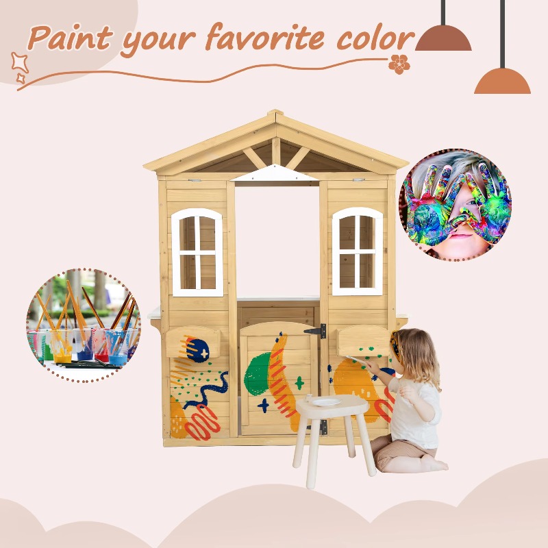 Casita de Juegos Moderna y Clá - Kids Outdoor Wooden Playhouse reseña y precio