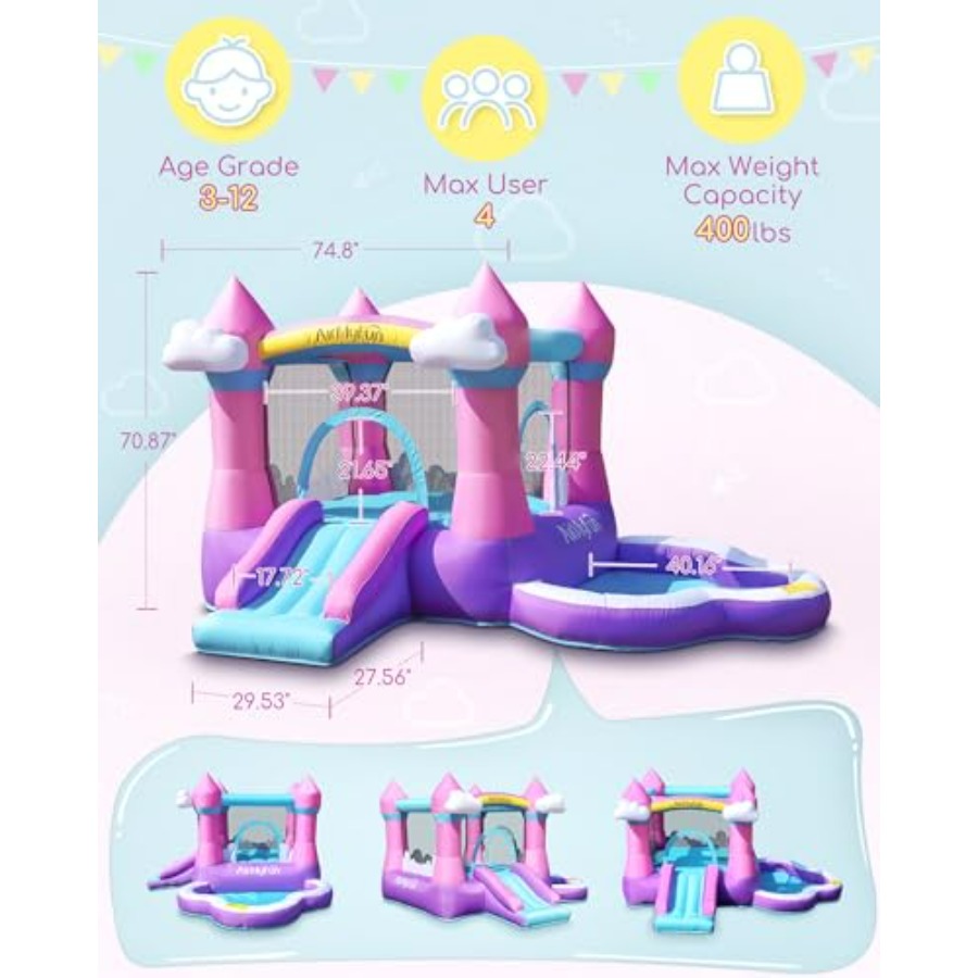 Casa inflable rosa para niños  - Kids Outdoor Inflatable Water Slide reseña y precio