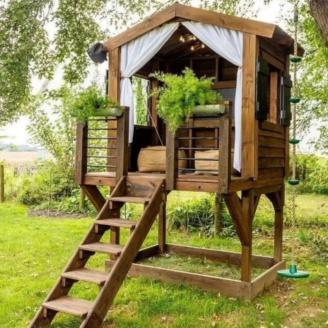 Conjunto móvil al aire libre,  - Kids Outdoor Wooden Playhouse reseña y precio