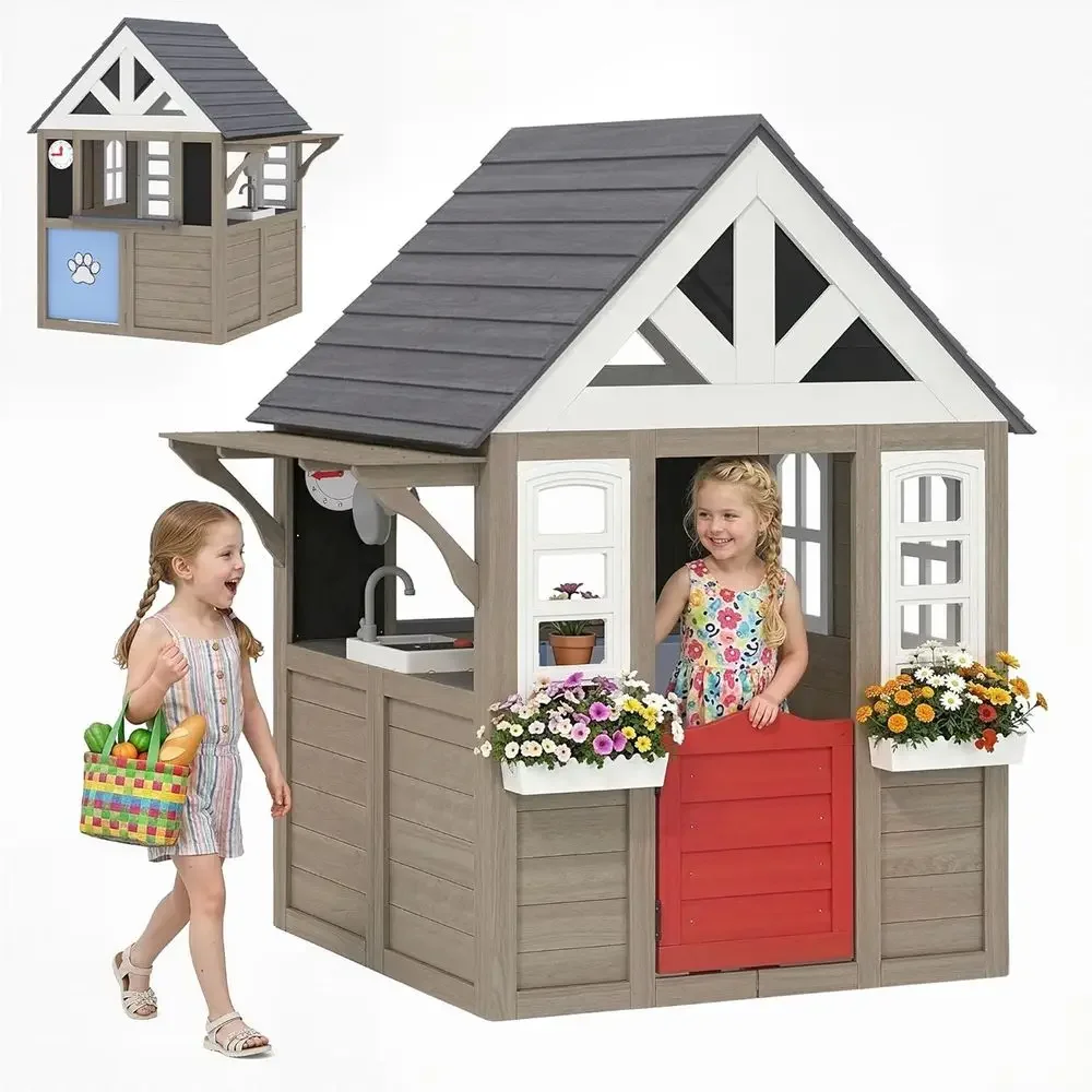 Casita de juegos Qaba para ext - Kids Outdoor Wooden Playhouse reseña y precio