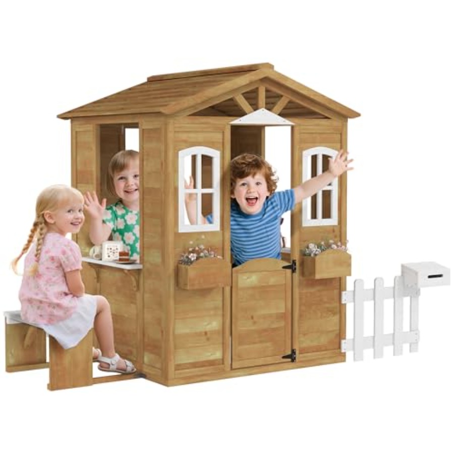 Casita de juegos al aire libre - Kids Outdoor Wooden Playhouse reseña y precio