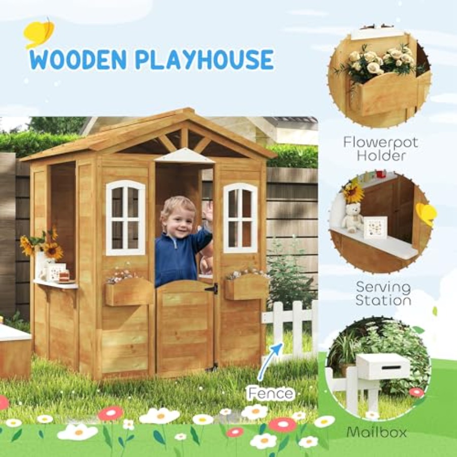Casita de juegos al aire libre - Kids Outdoor Wooden Playhouse reseña y precio